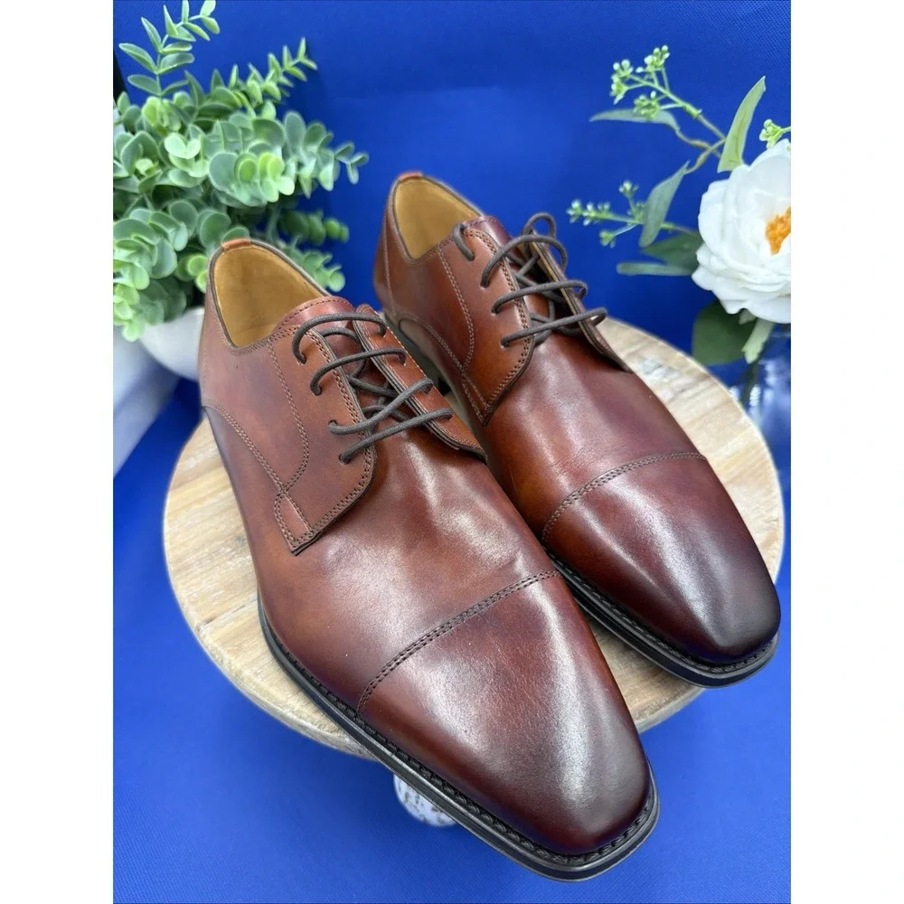 Magnanni Men's Derby Cognac Leather Cap Toe Oxford Dress Shoes US Size 7 New